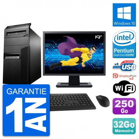 PC Tour Lenovo M93p Ecran 19" Intel G3220 RAM 32Go Disque 250Go Windows 10 Wifi