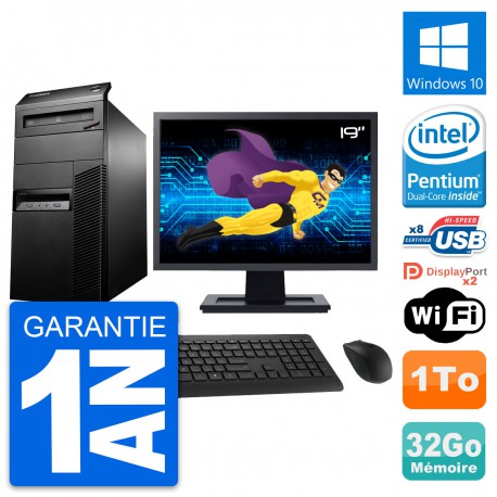 PC Tour Lenovo M93p Ecran 19" Intel G3220 RAM 32Go Disque 1To Windows 10 Wifi