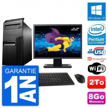PC Tour Lenovo M93p Ecran 22" Intel G3220 RAM 8Go Disque Dur 2To Windows 10 Wifi