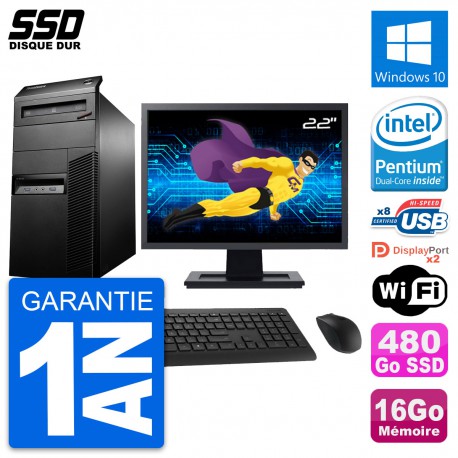 PC Tour Lenovo M93p Ecran 22" Intel G3220 RAM 16Go SSD 480Go Windows 10 Wifi
