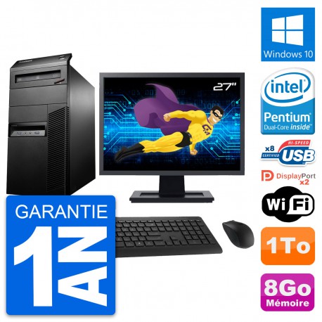 PC Tour Lenovo M93p Ecran 27" Intel G3220 RAM 8Go Disque Dur 1To Windows 10 Wifi