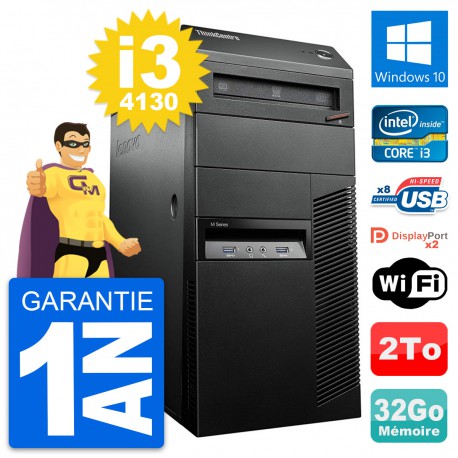 PC Tour Lenovo ThinkCentre M93p Core i3-4130 RAM 32Go Disque 2To Windows 10 Wifi