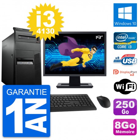 PC Tour Lenovo M93p Ecran 19" Intel i3-4130 RAM 8Go Disque 250Go Windows 10 Wifi