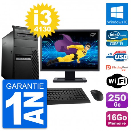 PC Tour Lenovo M93p Ecran 19" Core i3-4130 RAM 16Go Disque 250Go Windows 10 Wifi