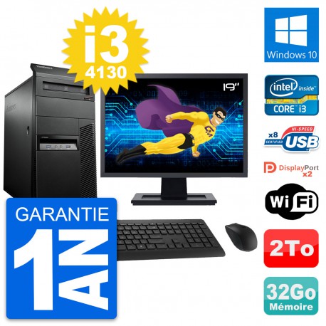 PC Tour Lenovo M93p Ecran 19" Intel i3-4130 RAM 32Go Disque 2To Windows 10 Wifi
