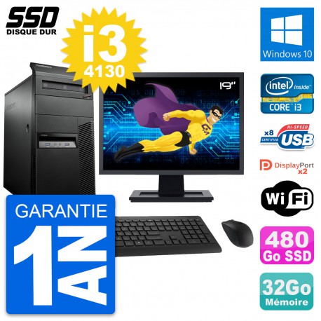 PC Tour Lenovo M93p Ecran 19" Intel i3-4130 RAM 32Go SSD 480Go Windows 10 Wifi