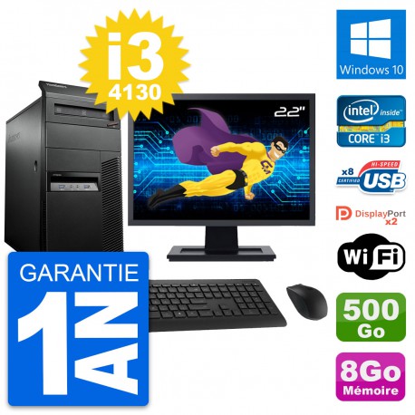 PC Tour Lenovo M93p Ecran 22" Intel i3-4130 RAM 8Go Disque 500Go Windows 10 Wifi