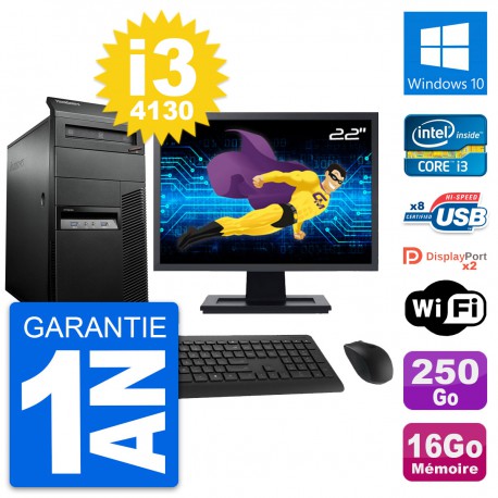 PC Tour Lenovo M93p Ecran 22" Core i3-4130 RAM 16Go Disque 250Go Windows 10 Wifi
