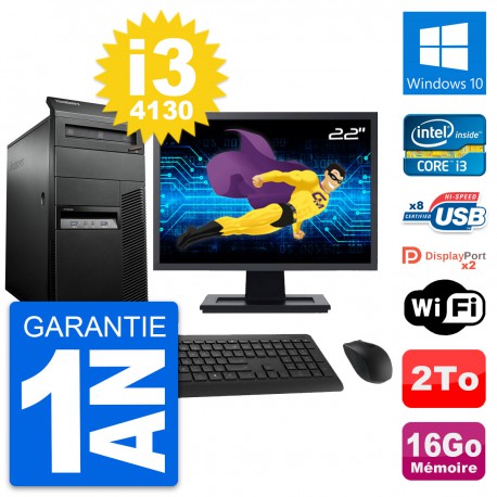 PC Tour Lenovo M93p Ecran 22" Intel i3-4130 RAM 16Go Disque 2To Windows 10 Wifi