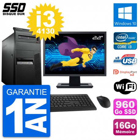 PC Tour Lenovo M93p Ecran 22" Intel i3-4130 RAM 16Go SSD 960Go Windows 10 Wifi