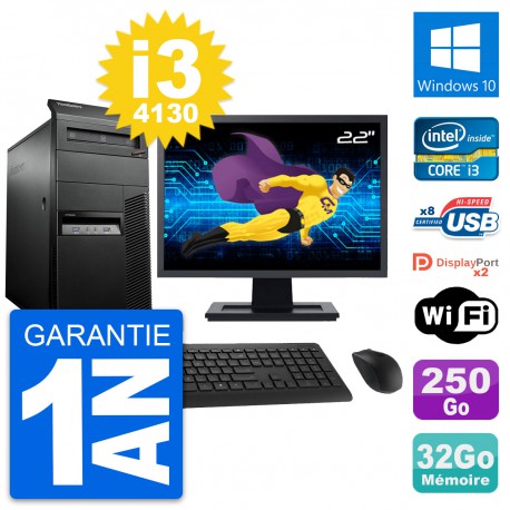 PC Tour Lenovo M93p Ecran 22" Core i3-4130 RAM 32Go Disque 250Go Windows 10 Wifi