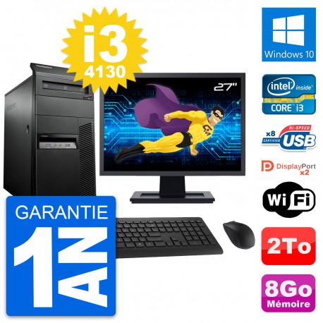 PC Tour Lenovo M93p Ecran 27" Intel i3-4130 RAM 8Go Disque 2To Windows 10 Wifi