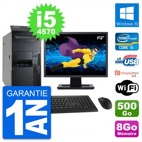 PC Tour Lenovo M93p Ecran 19" Intel i5-4570 RAM 8Go Disque 500Go Windows 10 Wifi