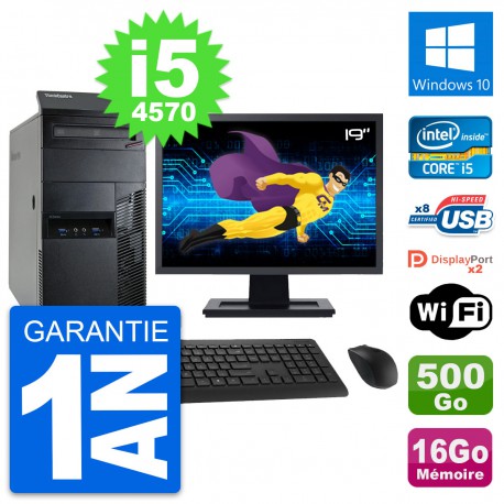 PC Tour Lenovo M93p Ecran 19" Core i5-4570 RAM 16Go Disque 500Go Windows 10 Wifi