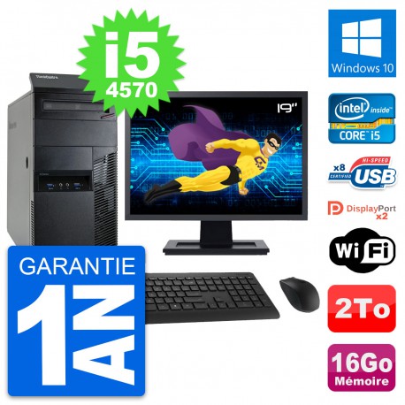 PC Tour Lenovo M93p Ecran 19" Intel i5-4570 RAM 16Go Disque 2To Windows 10 Wifi