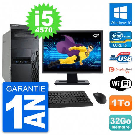PC Tour Lenovo M93p Ecran 19" Intel i5-4570 RAM 32Go Disque 1To Windows 10 Wifi