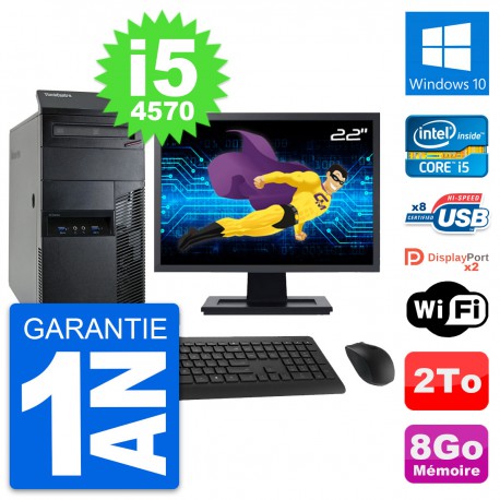 PC Tour Lenovo M93p Ecran 22" Intel i5-4570 RAM 8Go Disque 2To Windows 10 Wifi