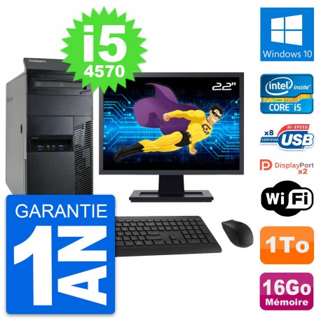 PC Tour Lenovo M93p Ecran 22" Intel i5-4570 RAM 16Go Disque 1To Windows 10 Wifi