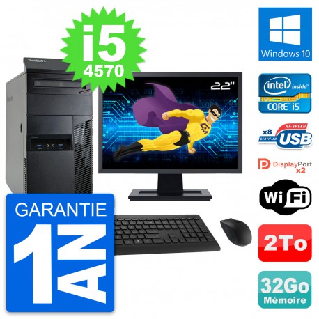 PC Tour Lenovo M93p Ecran 22" Intel i5-4570 RAM 32Go Disque 2To Windows 10 Wifi