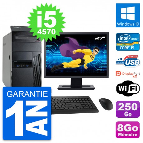 PC Tour Lenovo M93p Ecran 27" Intel i5-4570 RAM 8Go Disque 250Go Windows 10 Wifi