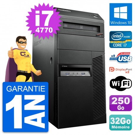 PC Tour Lenovo ThinkCentre M93p i7-4770 RAM 32Go Disque 250Go Windows 10 Wifi