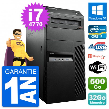 PC Tour Lenovo ThinkCentre M93p i7-4770 RAM 32Go Disque 500Go Windows 10 Wifi