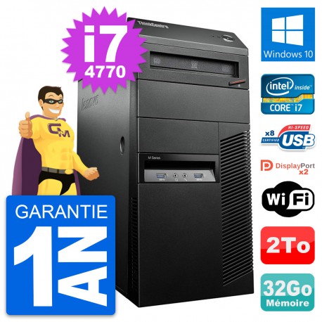 PC Tour Lenovo ThinkCentre M93p Core i7-4770 RAM 32Go Disque 2To Windows 10 Wifi
