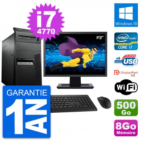 PC Tour Lenovo M93p Ecran 19" Intel i7-4770 RAM 8Go Disque 500Go Windows 10 Wifi