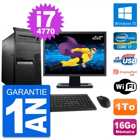PC Tour Lenovo M93p Ecran 22" Intel i7-4770 RAM 16Go Disque 1To Windows 10 Wifi