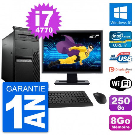 PC Tour Lenovo M93p Ecran 27" Intel i7-4770 RAM 8Go Disque 250Go Windows 10 Wifi
