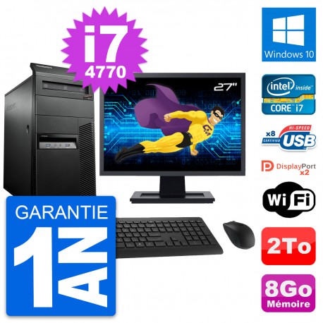PC Tour Lenovo M93p Ecran 27" Intel i7-4770 RAM 8Go Disque 2To Windows 10 Wifi
