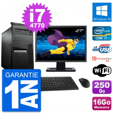 PC Tour Lenovo M93p Ecran 27" Core i7-4770 RAM 16Go Disque 250Go Windows 10 Wifi