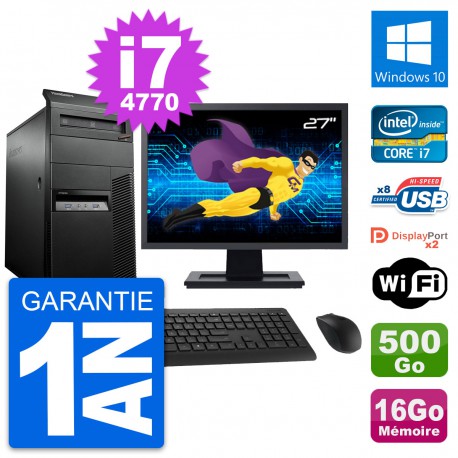 PC Tour Lenovo M93p Ecran 27" Core i7-4770 RAM 16Go Disque 500Go Windows 10 Wifi