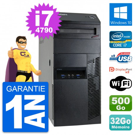 PC Tour Lenovo ThinkCentre M93p i7-4790 RAM 32Go Disque 500Go Windows 10 Wifi