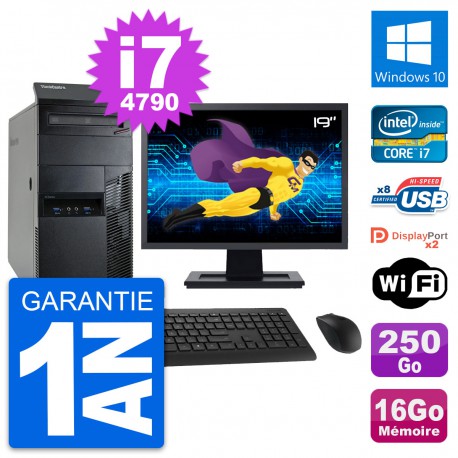 PC Tour Lenovo M93p Ecran 19" Core i7-4790 RAM 16Go Disque 250Go Windows 10 Wifi