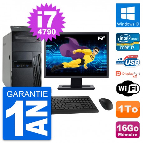 PC Tour Lenovo M93p Ecran 19" Intel i7-4790 RAM 16Go Disque 1To Windows 10 Wifi