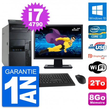 PC Tour Lenovo M93p Ecran 22" Intel i7-4790 RAM 8Go Disque 2To Windows 10 Wifi
