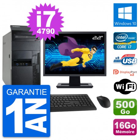 PC Tour Lenovo M93p Ecran 22" Core i7-4790 RAM 16Go Disque 500Go Windows 10 Wifi