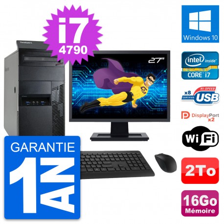 PC Tour Lenovo M93p Ecran 27" Intel i7-4790 RAM 16Go Disque 2To Windows 10 Wifi