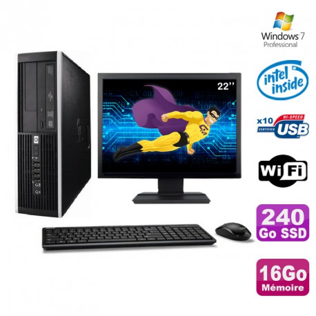 Lot PC HP Elite 6000 Pro SFF E5400 2.7Ghz 16Go 240Go SSD WIFI W7 Pro + Ecran 22"