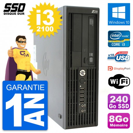 PC HP WorkStation Z210 SFF Intel Core i3-2100 RAM 8Go SSD 240Go Windows 10 Wifi