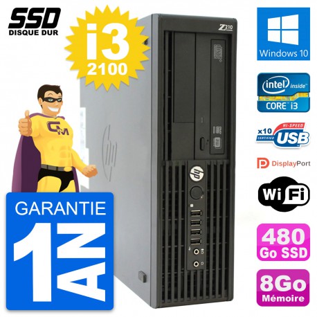 PC HP WorkStation Z210 SFF Intel Core i3-2100 RAM 8Go SSD 480Go Windows 10 Wifi