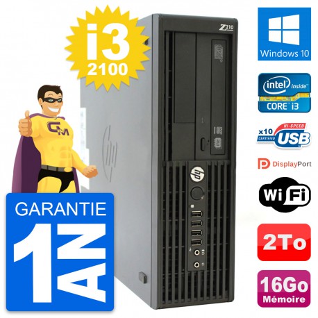 PC HP WorkStation Z210 SFF Core i3-2100 RAM 16Go Disque Dur 2To Windows 10 Wifi