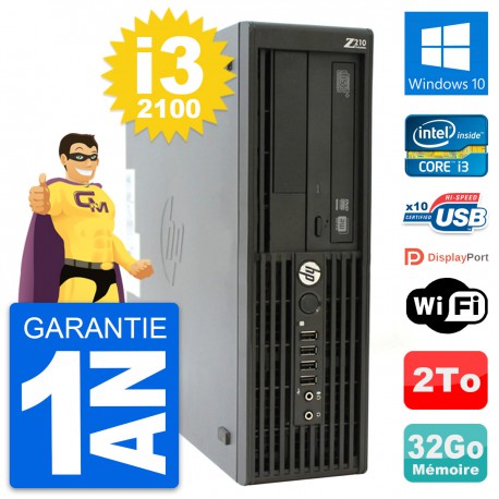 PC HP WorkStation Z210 SFF Core i3-2100 RAM 32Go Disque 2To Windows 10 Wifi