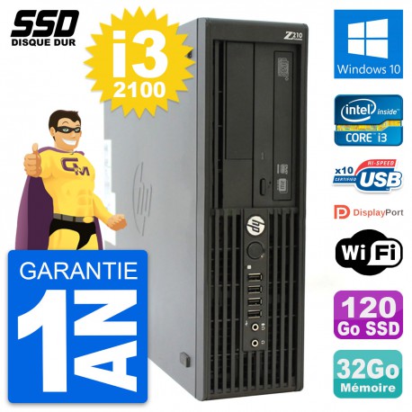 PC HP WorkStation Z210 SFF Intel i3-2100 RAM 32Go SSD 120Go Windows 10 Wifi