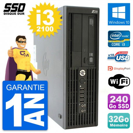 PC HP WorkStation Z210 SFF Intel i3-2100 RAM 32Go SSD 240Go Windows 10 Wifi