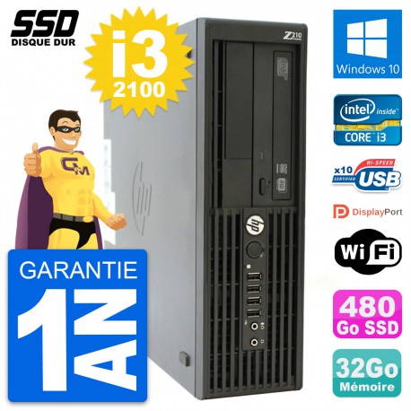 PC HP WorkStation Z210 SFF Intel i3-2100 RAM 32Go SSD 480Go Windows 10 Wifi