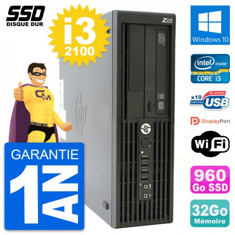 PC HP WorkStation Z210 SFF Intel i3-2100 RAM 32Go SSD 960Go Windows 10 Wifi