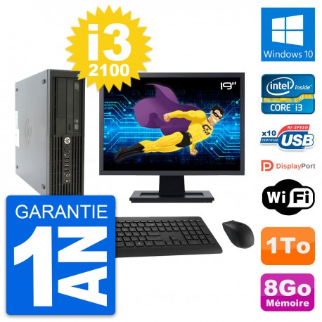 PC HP Z210 SFF Ecran 19" Intel Core i3-2100 RAM 8Go Disque 1To Windows 10 Wifi