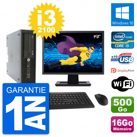 PC HP Z210 SFF Ecran 19" Intel i3-2100 RAM 16Go Disque 500Go Windows 10 Wifi